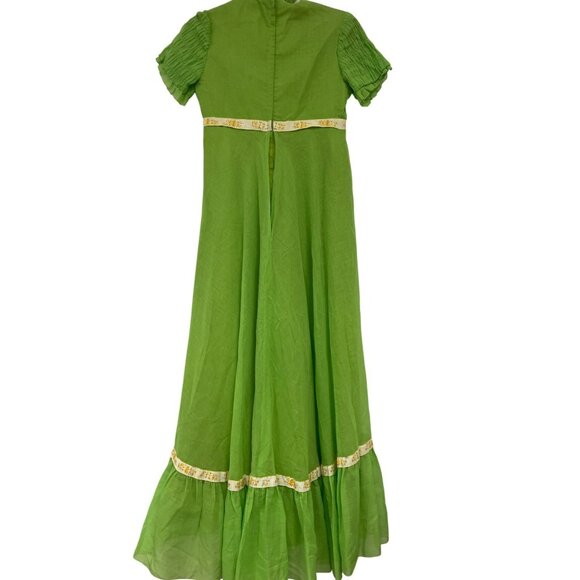 Vintage 1960s Womens Maxi Dress Small Lime Green Smocked A-Line Cottagecore NWT - Picture 3 of 9
